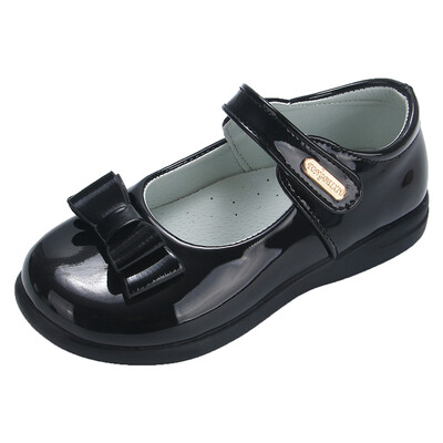 Tüdrukute nahast jalatsid peopulmadeks, ühevärvilised lasteprintsesside esituskingad vöörisõlmega Ühendkuningriigi laste koolikingad