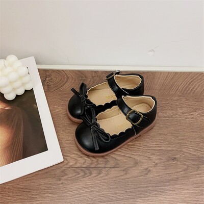 Сладки обувки с мъниста Mary Jane Детски обувки с ниски токове за момичета Вечерна рокля за парти Черни бели училищни обувки за деца с панделка H03015