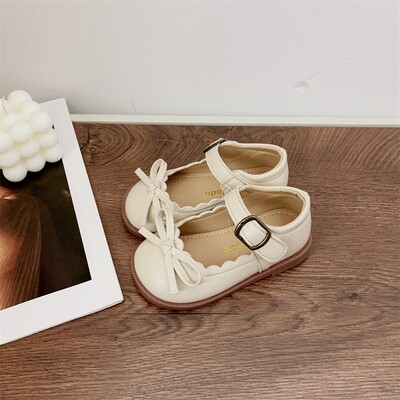 Сладки обувки с мъниста Mary Jane Детски обувки с ниски токове за момичета Вечерна рокля за парти Черни бели училищни обувки за деца с панделка H03015