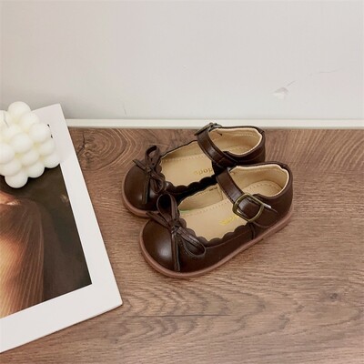 Сладки обувки с мъниста Mary Jane Детски обувки с ниски токове за момичета Вечерна рокля за парти Черни бели училищни обувки за деца с панделка H03015