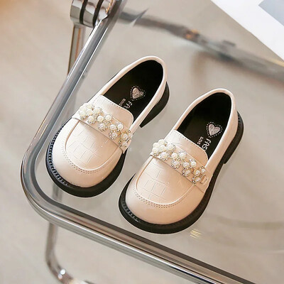 Bērnu poliuretāna apavi Pavasara Rudens Mode Meiteņu Pērles Ikdienas Princeses Dzīvokļi Mīksti Loafers Vienkārši Bērnu Melns Bēšs