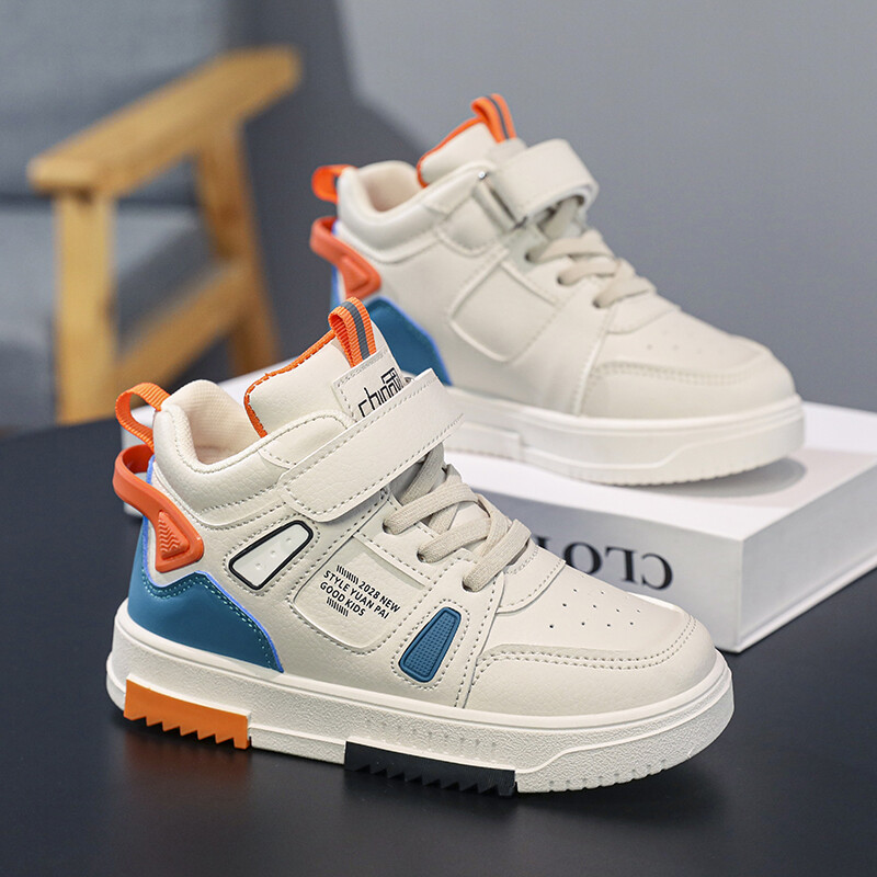 Детски спортни обувки Високи маратонки за момчета и момичета Кожени водоустойчиви неплъзгащи се спортни обувки Детски ежедневни обувки за прохождане