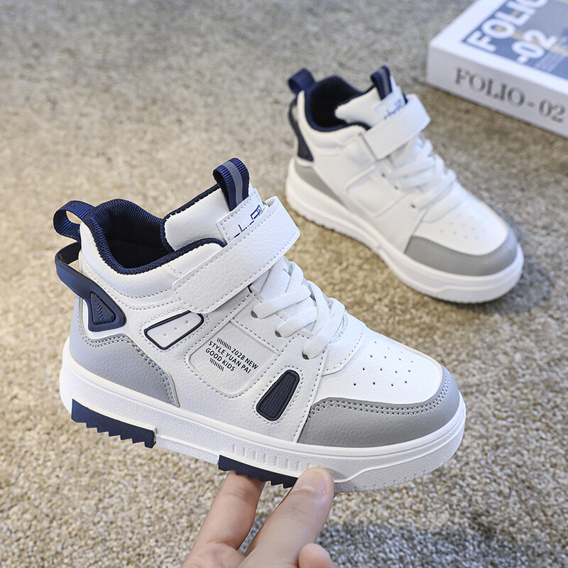 Детски спортни обувки Високи маратонки за момчета и момичета Кожени водоустойчиви неплъзгащи се спортни обувки Детски ежедневни обувки за прохождане