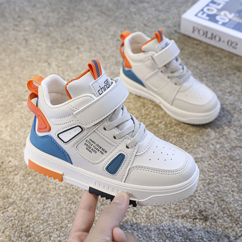 Детски спортни обувки Високи маратонки за момчета и момичета Кожени водоустойчиви неплъзгащи се спортни обувки Детски ежедневни обувки за прохождане