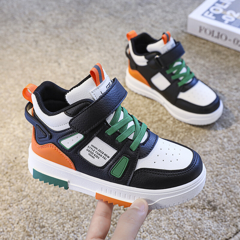 Детски спортни обувки Високи маратонки за момчета и момичета Кожени водоустойчиви неплъзгащи се спортни обувки Детски ежедневни обувки за прохождане