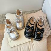 Jaunas meiteņu spīdīgas lakādas apavi Mirdzoši tauriņi Eleganti pavasara rudens meiteņu apavi ar augstu augšējo potīti, bērnu apavi H07301