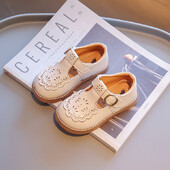 Unishuni Child Mary Jane Flats Meiteņu T-siksniņa Pu Ādas Kleita Apavi Princeses Vintage Dobās skolas kurpes Bērnu Rudens Apavi