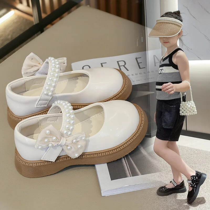 Elegantne biserno bijele kožne dječje cipele za djevojčice, ljetne papuče za princezu, pvc potplat, proljetna sezona
