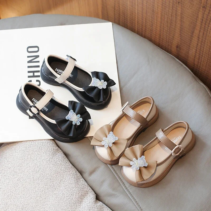 Crtane kristalne mašne Protuklizne kožne cipele za djevojčice PU slatke kožne cipele za princezu Proljeće Jesen Vanjske sandalije De Mujer