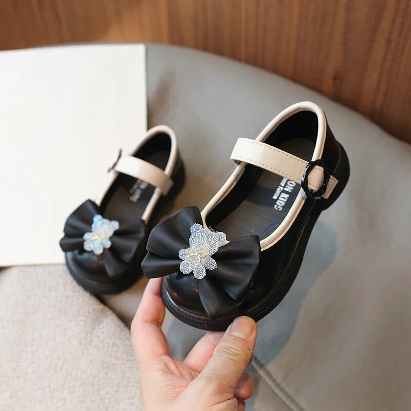 Crtane kristalne mašne Protuklizne kožne cipele za djevojčice PU slatke kožne cipele za princezu Proljeće Jesen Vanjske sandalije De Mujer