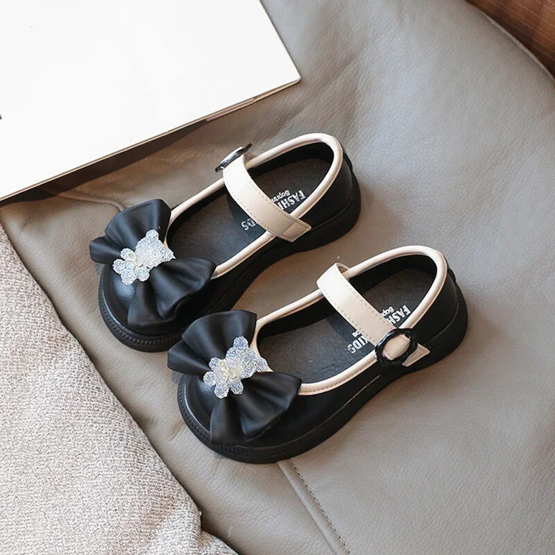 Crtane kristalne mašne Protuklizne kožne cipele za djevojčice PU slatke kožne cipele za princezu Proljeće Jesen Vanjske sandalije De Mujer