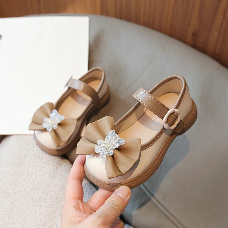 Crtane kristalne mašne Protuklizne kožne cipele za djevojčice PU slatke kožne cipele za princezu Proljeće Jesen Vanjske sandalije De Mujer