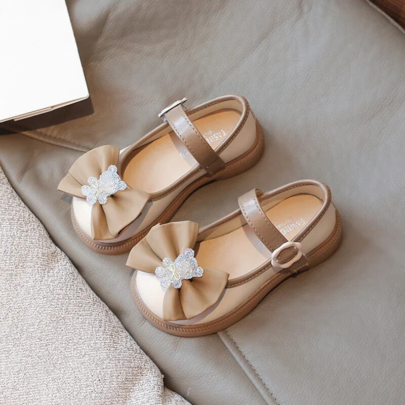 Crtane kristalne mašne Protuklizne kožne cipele za djevojčice PU slatke kožne cipele za princezu Proljeće Jesen Vanjske sandalije De Mujer