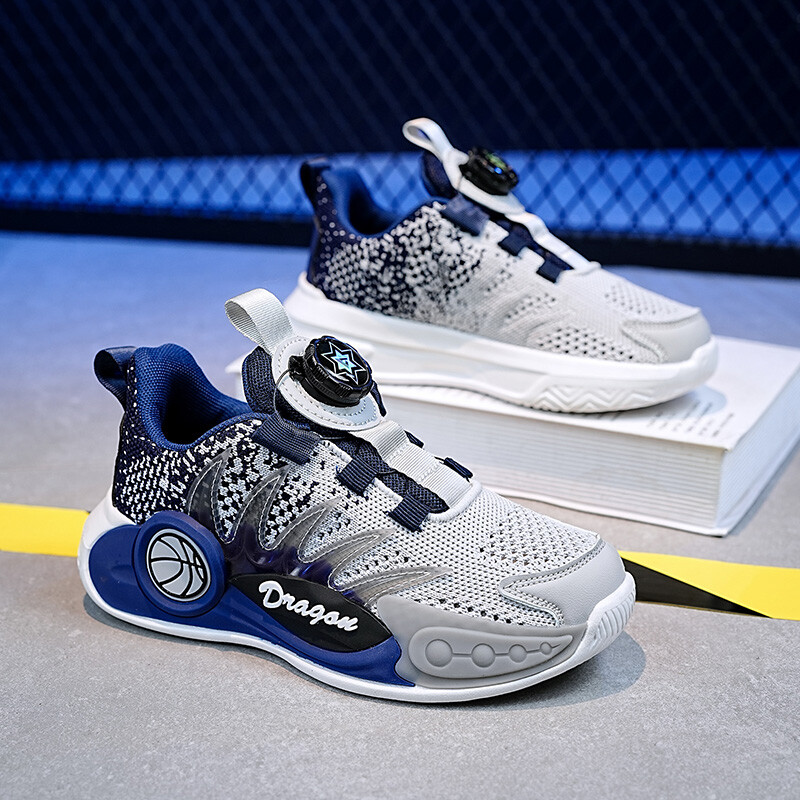 Pantofi sport la modă pentru băieți cu degrade - Buton rotativ inovator, pantofi de alergare super respirabili și ultra-ușori pentru toate mările