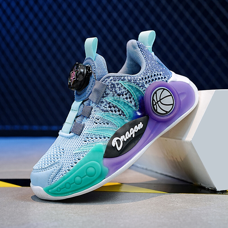 Pantofi sport la modă pentru băieți cu degrade - Buton rotativ inovator, pantofi de alergare super respirabili și ultra-ușori pentru toate mările