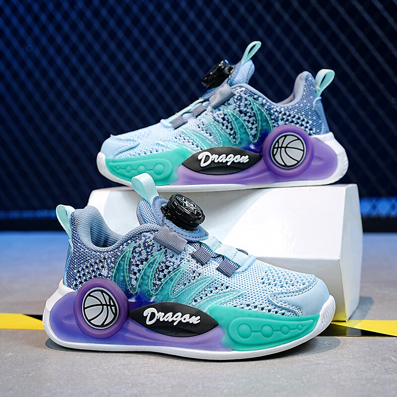 Pantofi sport la modă pentru băieți cu degrade - Buton rotativ inovator, pantofi de alergare super respirabili și ultra-ușori pentru toate mările