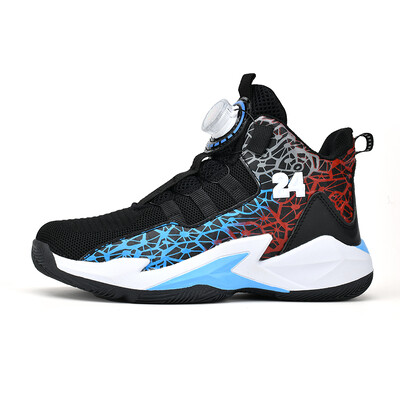 Uus saabumine Laste korvpallijalatsid poistele tossud, pööratav pandla disain, võrk, hingav laste välistreeningu jalatsid