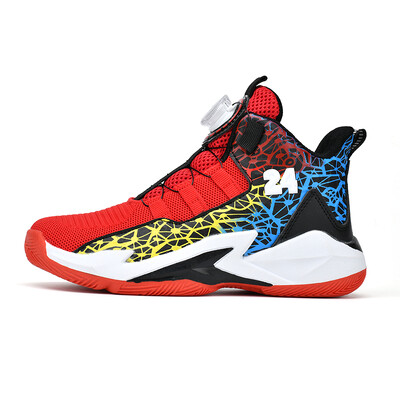 Uus saabumine Laste korvpallijalatsid poistele tossud, pööratav pandla disain, võrk, hingav laste välistreeningu jalatsid