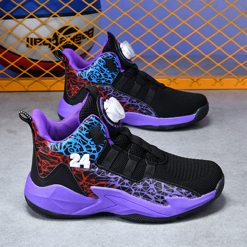 Uus saabumine Laste korvpallijalatsid poistele tossud, pööratav pandla disain, võrk, hingav laste välistreeningu jalatsid