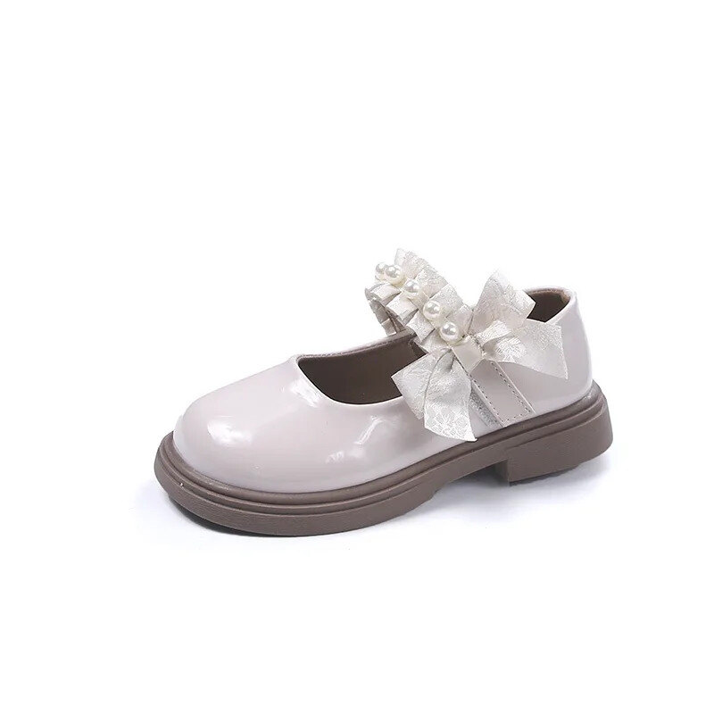 Tüdrukute printsessikingad lastele Läikivad mustad nahast kingad magusa plisseeritud tüdruku Mary Jane'i külgmise temperamendiga paksu tallaga