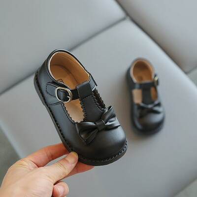 Meitenes Mary Janes volāni Bowknot Skaisti, skaisti bērnu ādas apavi četrās krāsās 21-30 Mazu bērnu, melni bēši modes bērnu apavi