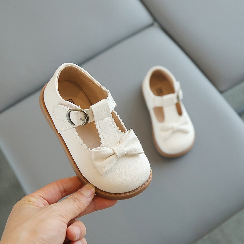 Meitenes Mary Janes volāni Bowknot Skaisti, skaisti bērnu ādas apavi četrās krāsās 21-30 Mazu bērnu, melni bēši modes bērnu apavi