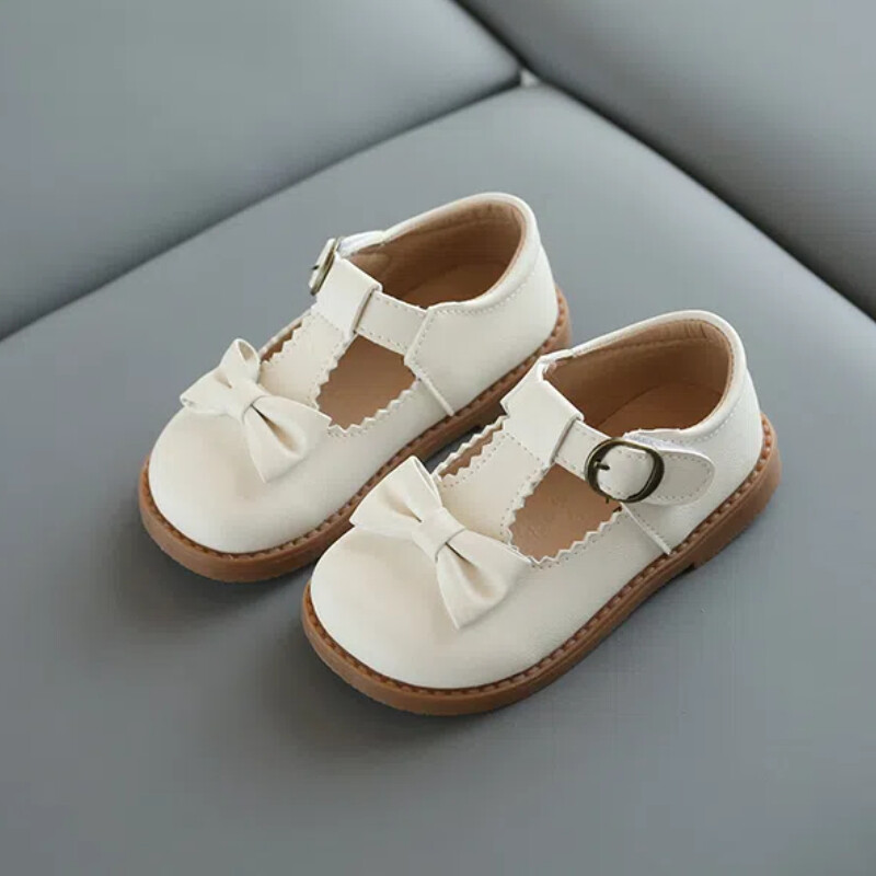 Meitenes Mary Janes volāni Bowknot Skaisti, skaisti bērnu ādas apavi četrās krāsās 21-30 Mazu bērnu, melni bēši modes bērnu apavi