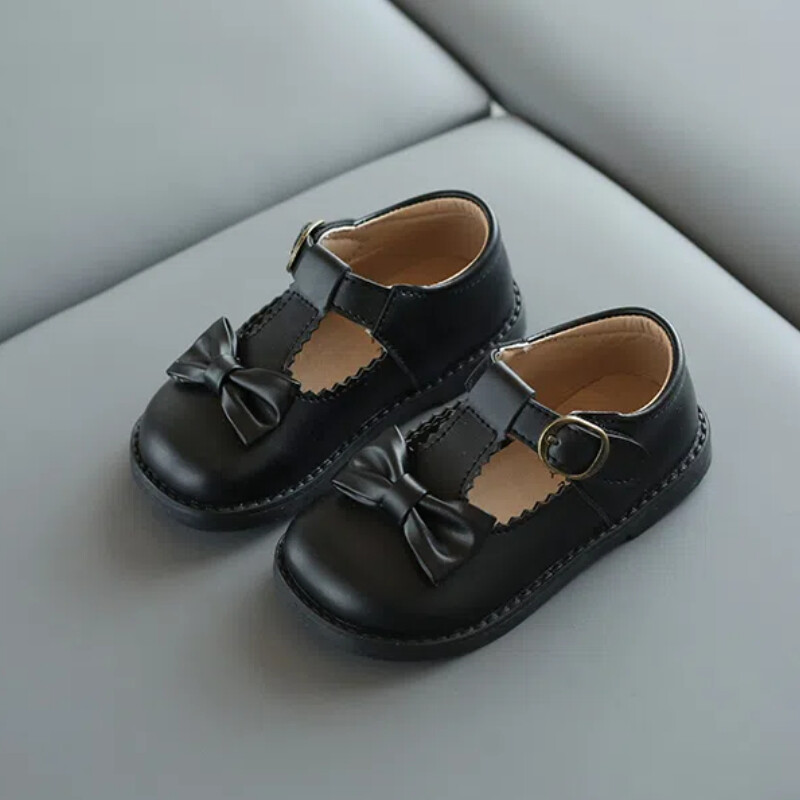 Meitenes Mary Janes volāni Bowknot Skaisti, skaisti bērnu ādas apavi četrās krāsās 21-30 Mazu bērnu, melni bēši modes bērnu apavi