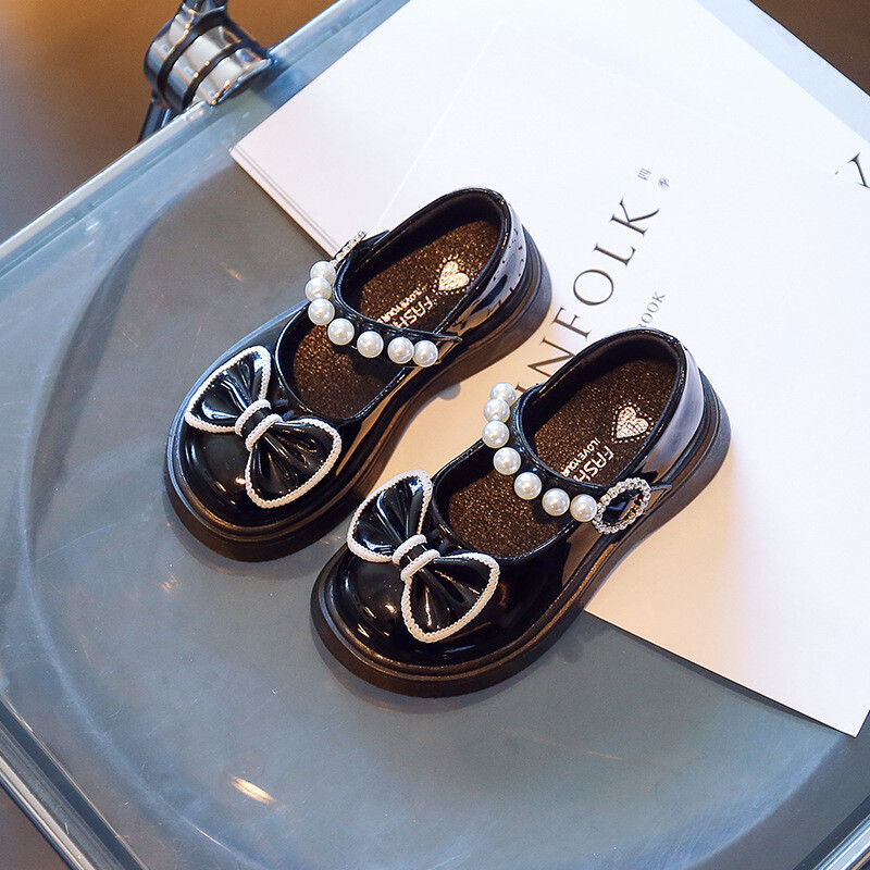 Tüdrukute nahast kingad Armsad vibu tüdrukute printsesskleit, pehme põhjaga sügisene laste õpilase väikesed tüdrukud printsessi kingad Mary Jane