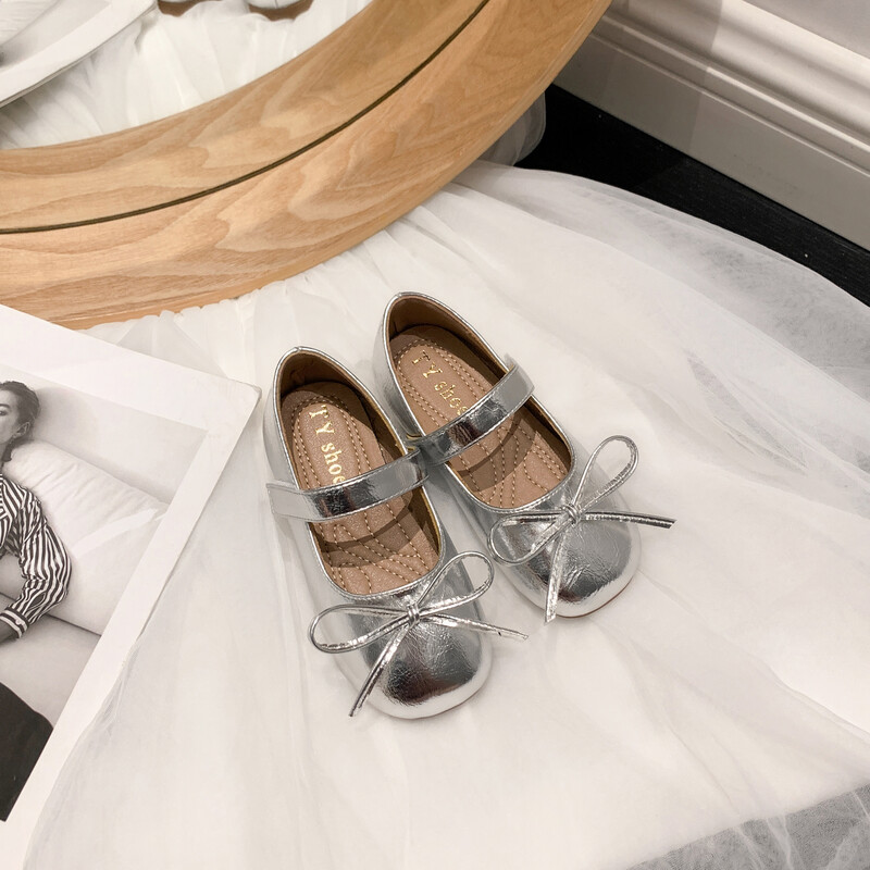 Zlatne/srebrne kožne cipele za djevojčice s protukliznom mekom donjom mašnom Jesenske cipele za slobodno vrijeme od PU ležerne kože za djevojčice Sandalias De Mujer