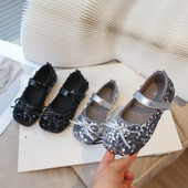 Детски кожени обувки 2024 Пролет Лято Момиче Bling Плитки Универсални Обувки за принцеса за студентски парти Обувки Деца H07272