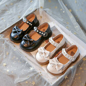 Laste nahast kingad Laste vabaajajalatsid väikelastele Väikeste tüdrukute jalatsid 2024. aasta kevad-sügisel uued printsessi pärlid kikilips