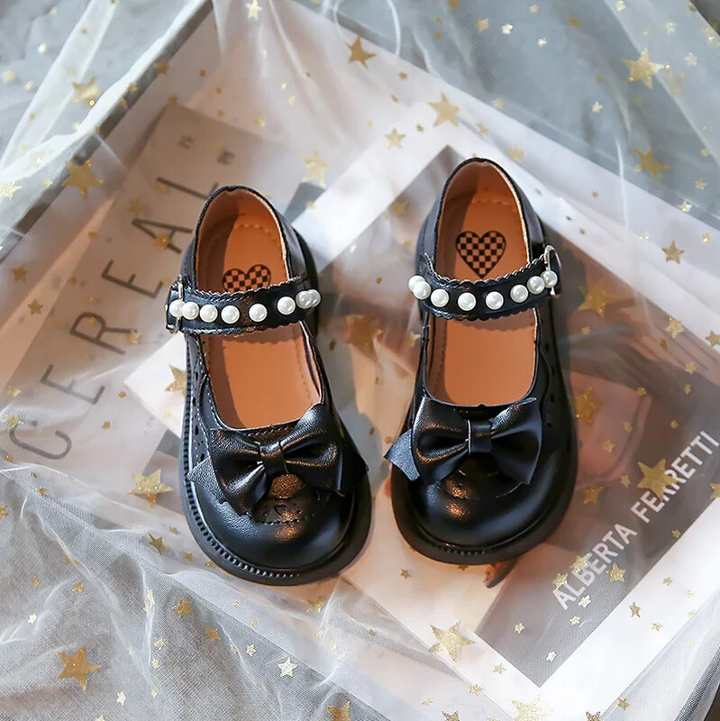 Laste nahast kingad Laste vabaajajalatsid väikelastele Väikeste tüdrukute jalatsid 2024. aasta kevad-sügisel uued printsessi pärlid kikilips