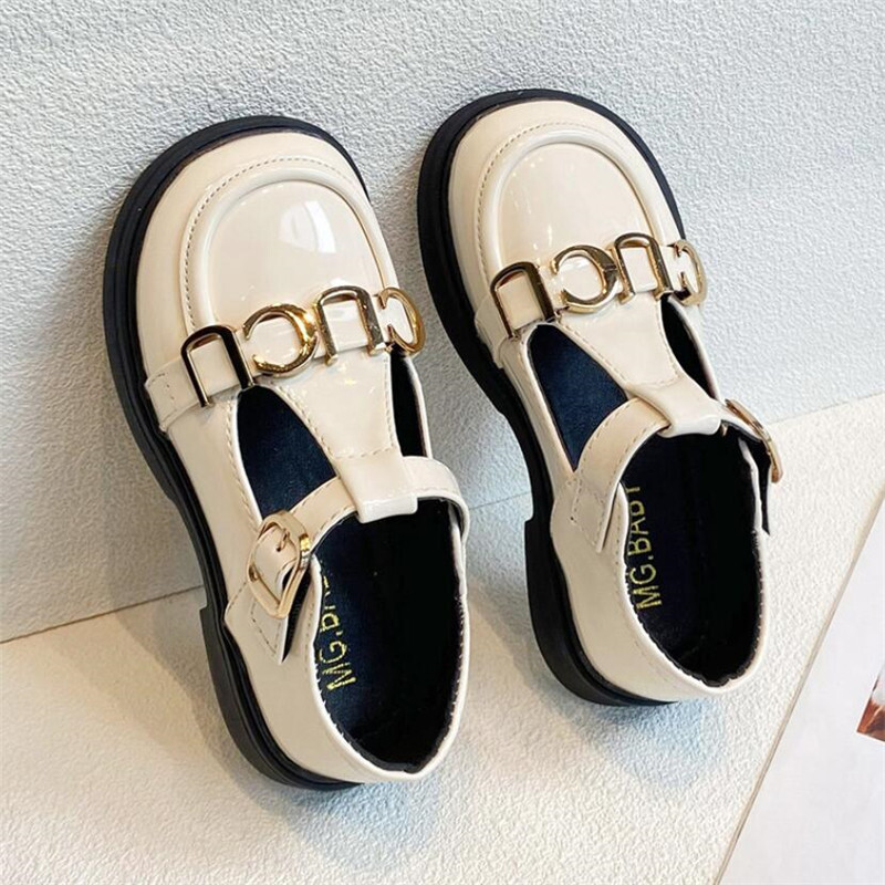 μεταλλική αλυσίδα για κορίτσια Λάκα δερμάτινα παπούτσια κολεγιακού στυλ μαύρα φοιτητικά μονό παπούτσια 2023 άνοιξη/φθινόπωρο νέα παιδικά παπούτσια