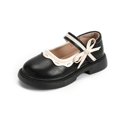 Tüdrukute libisemisvastase ümmarguse varbaga vibuga nahast kingad, kevad, sügisene õue, tüdrukute PU vabaaja nahast kingad Sandalias De Mujer