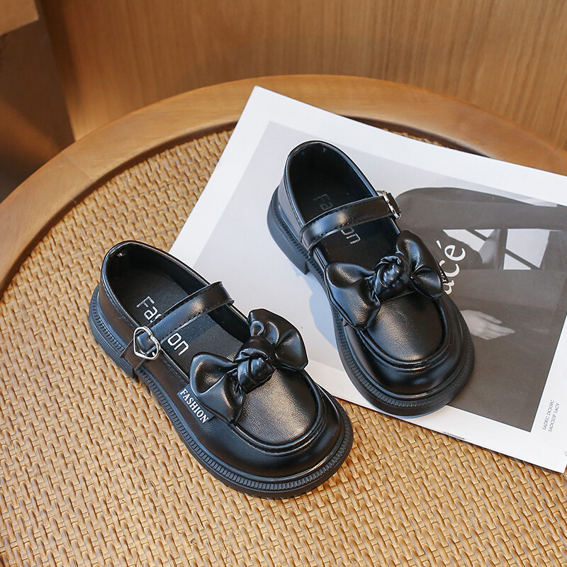 Laste nahast kingad Kevad-sügis Briti stiilis Tüdrukute Printsessikingad Mood Bowknot Laste Kooli põhjus Must Üksikking