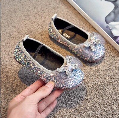 Κοριτσίστικα παπούτσια Princess 2024 Νέα Άνοιξη Φθινοπωρινή Επίπεδη Σόλα Μονή Παπούτσια Performance Bow Knot Μαλακή σόλα Bean Δερμάτινο Μέγεθος παπουτσιού 21-36