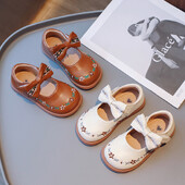 Μικρά κοριτσίστικα δερμάτινα παπούτσια για πάρτι γάμου Χαριτωμένα παιδικά κεντημένα λουλούδια Παιδικά παπούτσια μόδας πριγκίπισσας με φιόγκο