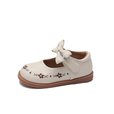 Μικρά κοριτσίστικα δερμάτινα παπούτσια για πάρτι γάμου Χαριτωμένα παιδικά κεντημένα λουλούδια Παιδικά παπούτσια μόδας πριγκίπισσας με φιόγκο