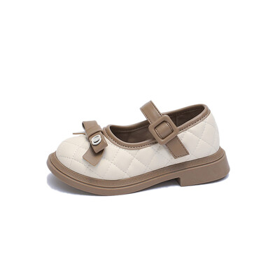 Pantofi din piele pentru fete bej/negru cu fundă anti-alunecare vârf rotund, primăvară și toamnă în aer liber pantofi din piele PU pentru fete Sandalias De Mujer