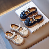 Pantofi de rochie Negru Bej Pantofi de scoala pentru copii cu fundita Drăguț cu margele pantofi Mary Jane Copii Toc Plat Fata