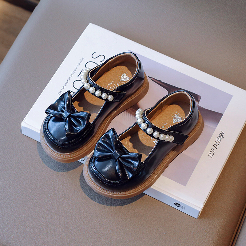 Pantofi de rochie Negru Bej Pantofi de scoala pentru copii cu fundita Drăguț cu margele pantofi Mary Jane Copii Toc Plat Fata