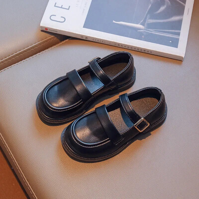 Μαύρα δερμάτινα παπούτσια για κορίτσια για πάρτι γάμου Βρετανία Παιδικά παπούτσια πριγκίπισσας Απλή μόδα Παιδικά ματ παπούτσια απόδοσης