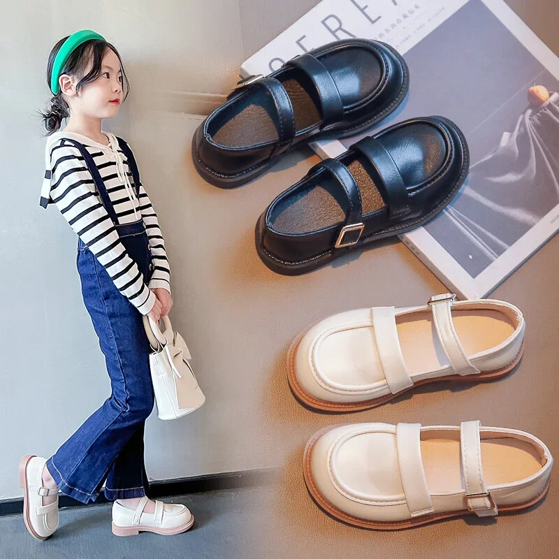 Μαύρα δερμάτινα παπούτσια για κορίτσια για πάρτι γάμου Βρετανία Παιδικά παπούτσια πριγκίπισσας Απλή μόδα Παιδικά ματ παπούτσια απόδοσης