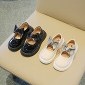 2024 Нови бебешки момичета с лък, модни детски обувки на принцеса, корейски стил, малки деца Mary Janes PU кожени обувки за момичета