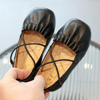 Tüdrukute nahast kingad Pehmed printsessi volangid, plisseeritud muulad, vabaaja püksid, 2024. aasta kevad-sügis lastekleidid