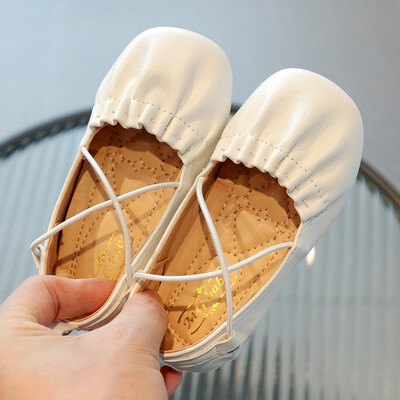 Tüdrukute nahast kingad Pehmed printsessi volangid, plisseeritud muulad, vabaaja püksid, 2024. aasta kevad-sügis lastekleidid