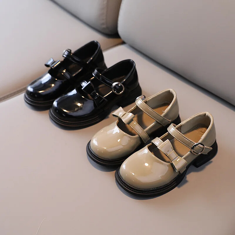 Tüdrukute lakknahast kingad Mood Solid Bow Laste Printsessikingad Madal pehme tald Mary Jane Kingad Vabaaja laste kleidikingad