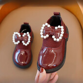 2024 Φθινόπωρο Χειμώνας Νέα Pu Δερμάτινα Παπούτσια για Παιδιά Μόδα Πέρλες Πριγκίπισσα Παπούτσια Βρεφικά κορίτσια με μαλακή σόλα casual παπούτσια