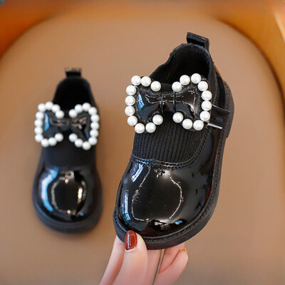 2024 Φθινόπωρο Χειμώνας Νέα Pu Δερμάτινα Παπούτσια για Παιδιά Μόδα Πέρλες Πριγκίπισσα Παπούτσια Βρεφικά κορίτσια με μαλακή σόλα casual παπούτσια